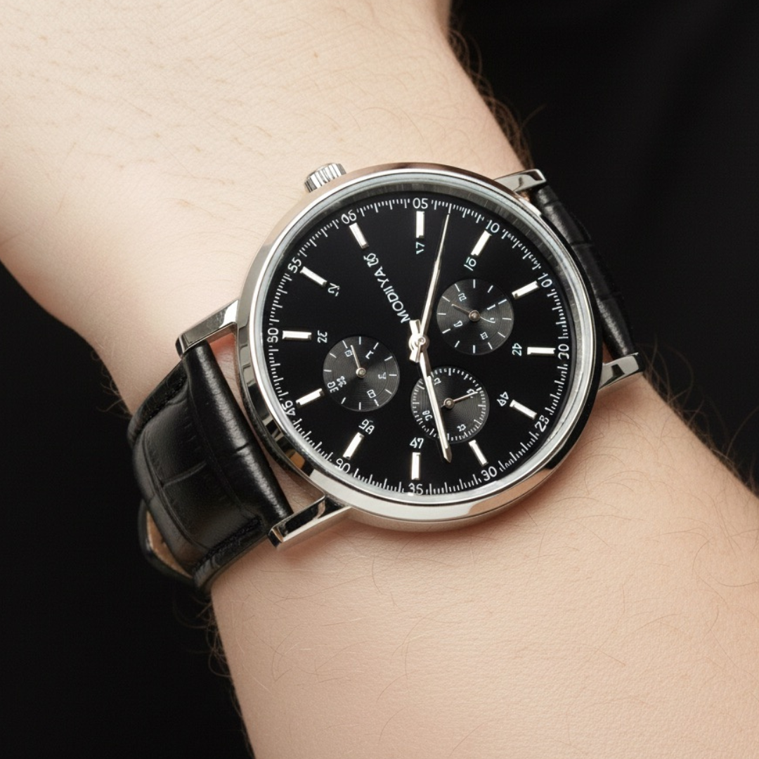 Minimal Prestige — Relógio Masculino de Luxo com Design Minimalista, Movimento Quartzo e Pulseira em Couro 