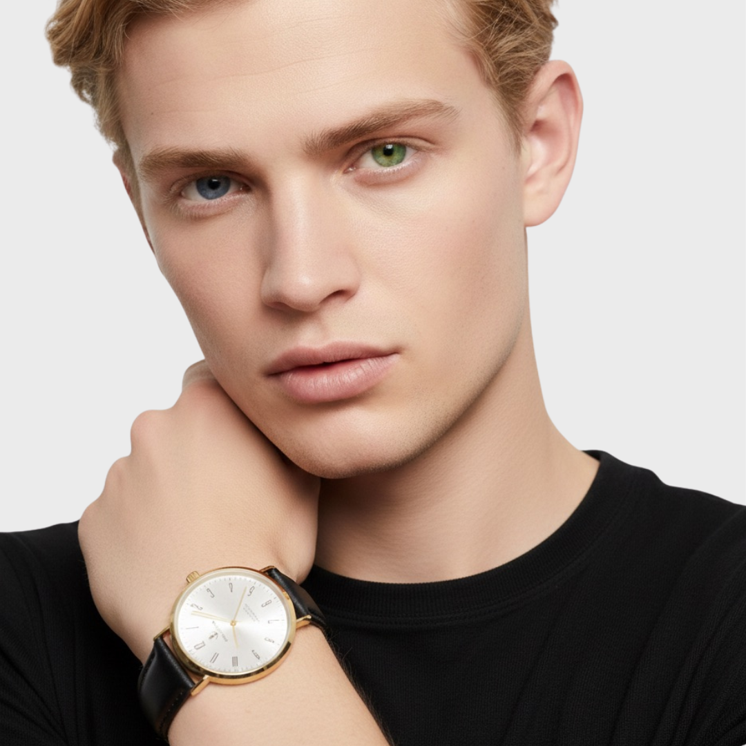 Pallyjane Golden Classic — Relógio Masculino Social de Luxo com Mostrador Dourado, Pulseira em Couro Preto e Movimento Quartzo