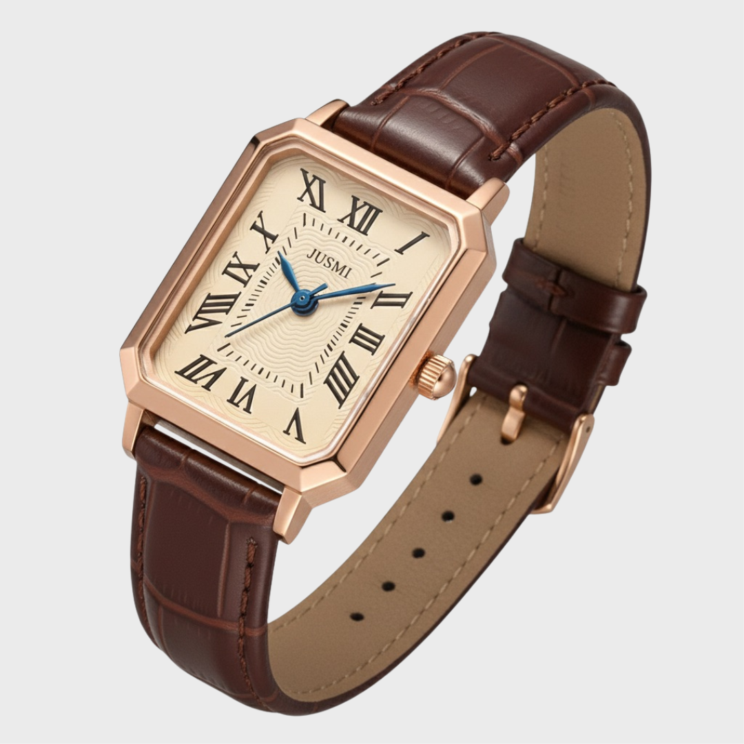 Vintage Square Élégance — Relógio Feminino de Luxo em Design Quadrado com Pulseira em Couro e Movimento Quartzo